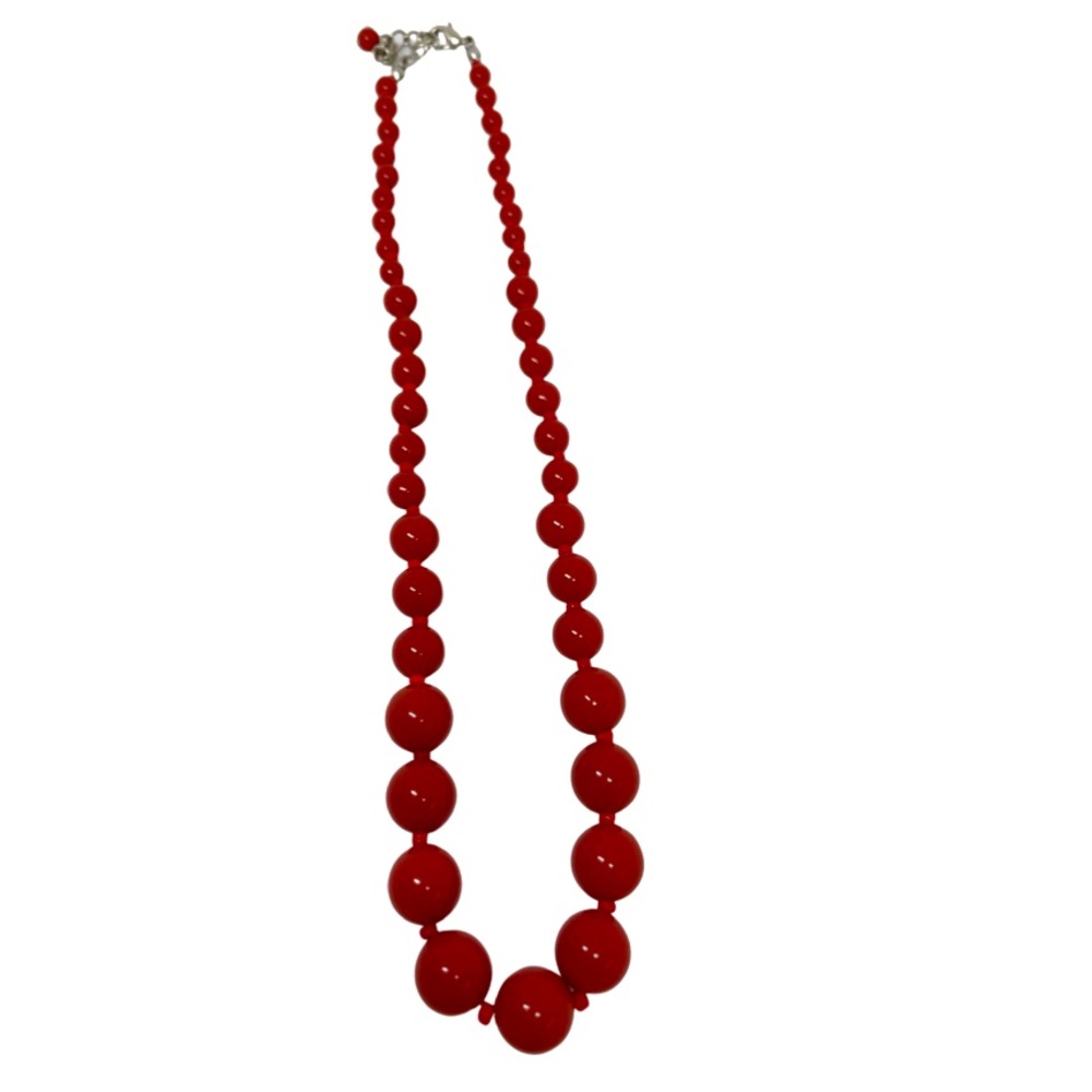 Rust orange bead necklace graduated 20 inches approx length silver chain clasp